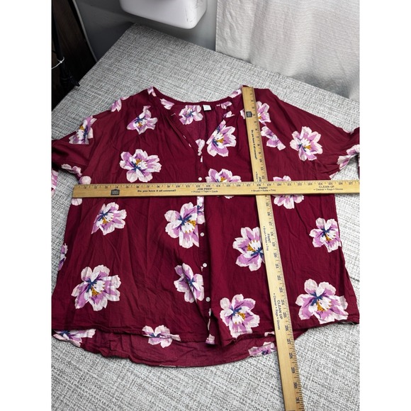 Old Navy Button Front Peasant Blouse Size XXL Vibrant Red Pink Floral Boho - Picture 6 of 12